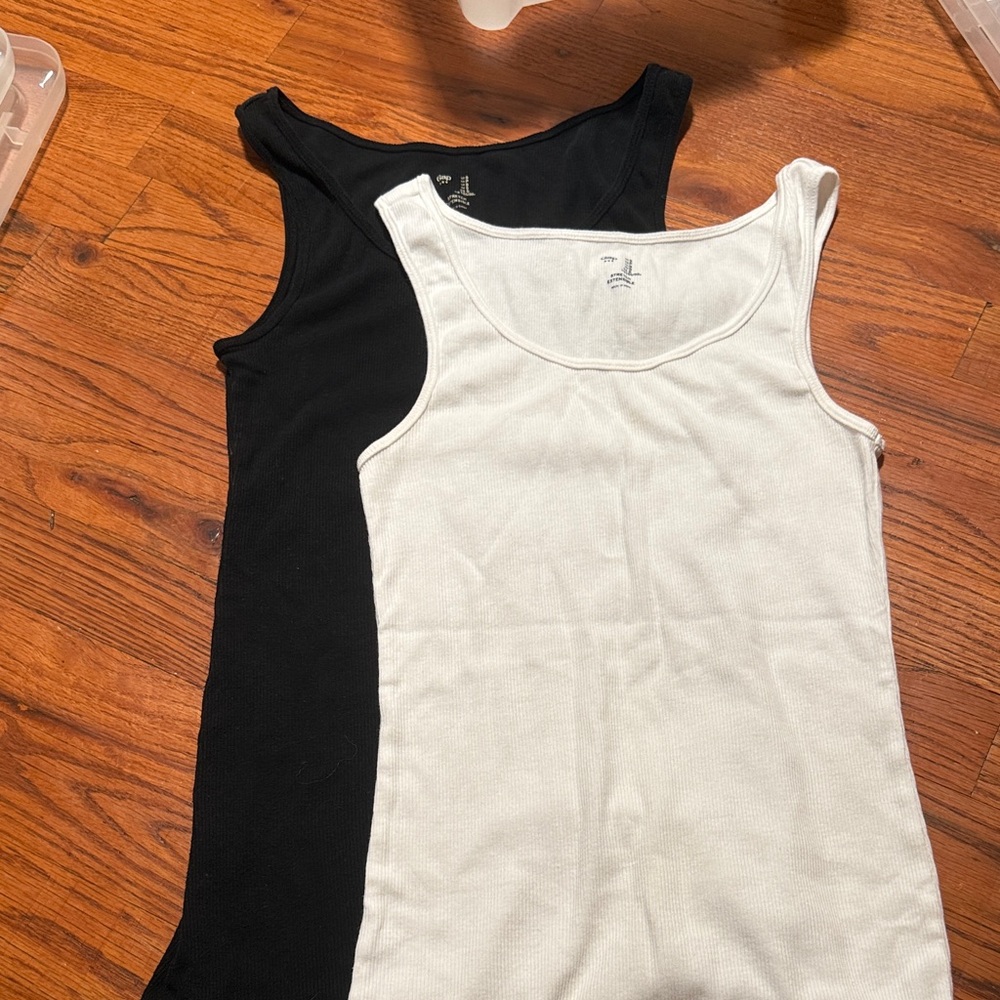 GAP Cream and Black Stretch Tank Tops